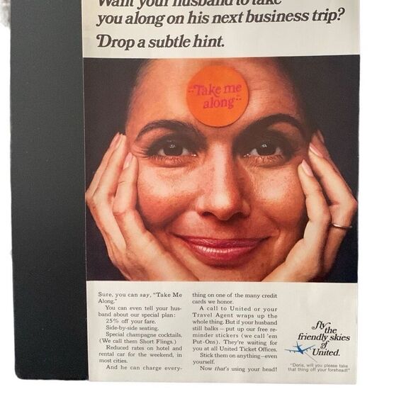 Vintage 1968 United Airlines Drop a Subtle Hint Ad Advertisement - Picture 2 of 4